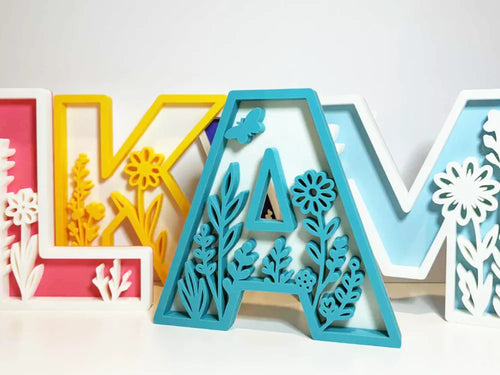 Personalized 3D Printed Floral Name Sign | Custom Layered Letter Decor | Nursery, Kids Room & Home Wall Decoration
