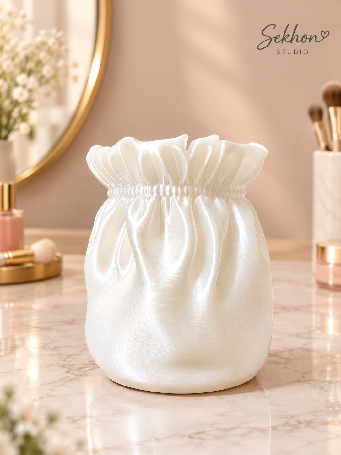 3D Printed Makeup Organiser – Elegant Drawstring Design