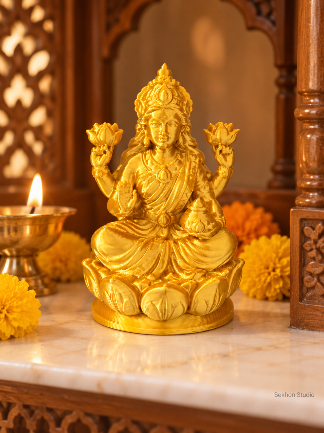 Golden Silk 3D-Printed Lakshmi Idol – 75 mm | Sekhon Studio