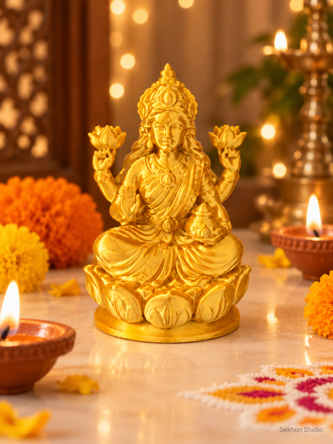 Golden Silk 3D-Printed Lakshmi Idol – 75 mm | Sekhon Studio