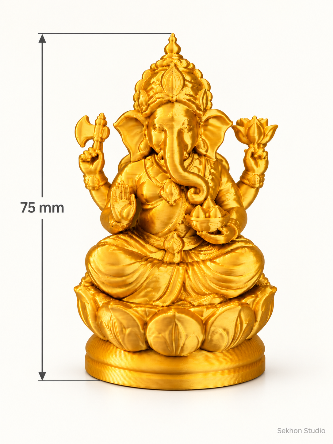 Golden Silk 3D-Printed Ganesha Idol – 75 mm | Sekhon Studio