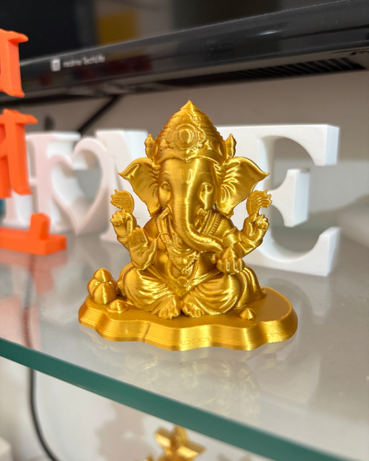 3D Printed Ganesh Ji Idol – Golden Silk Finish