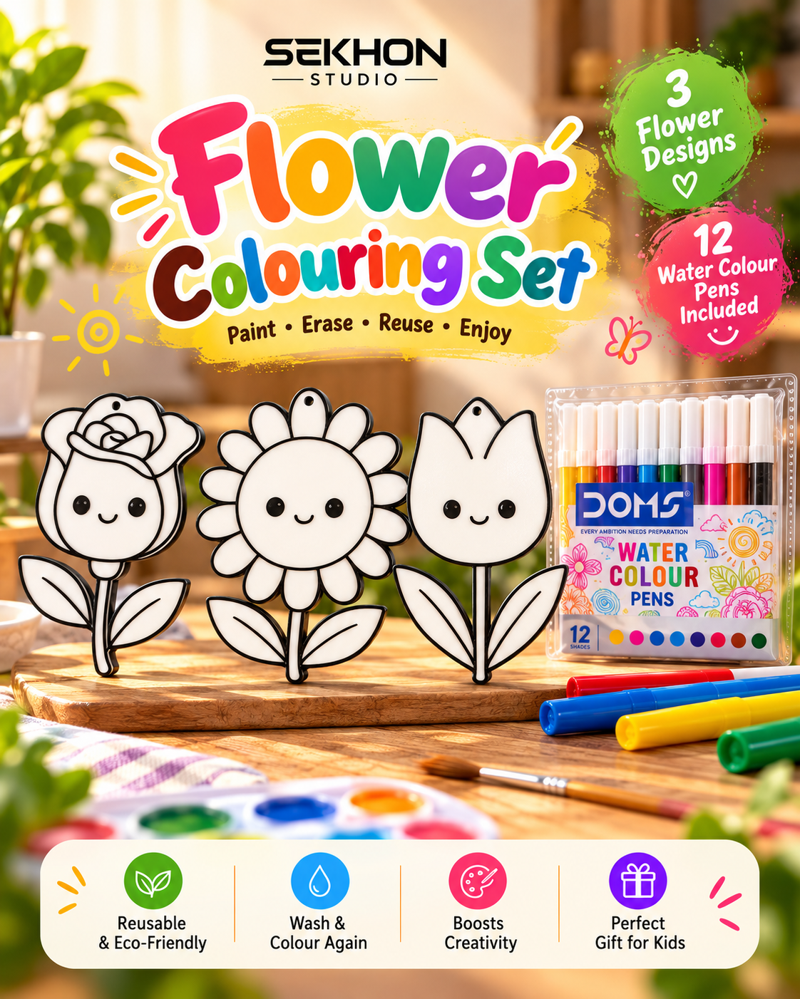 3D Printed Flower Colouring Set for Kids