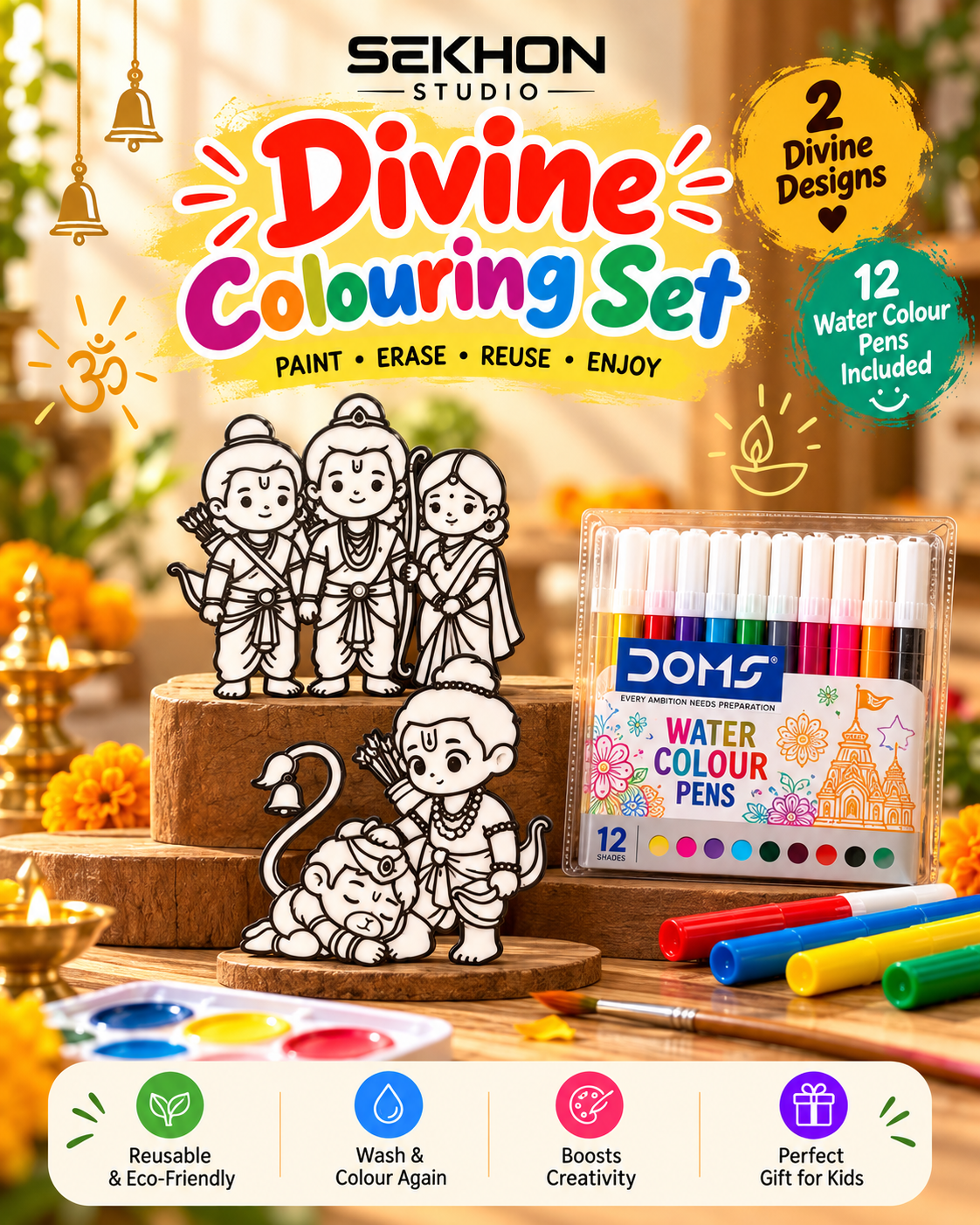 Reusable 3D Printed Ram Parivar & Hanuman Coloring Set